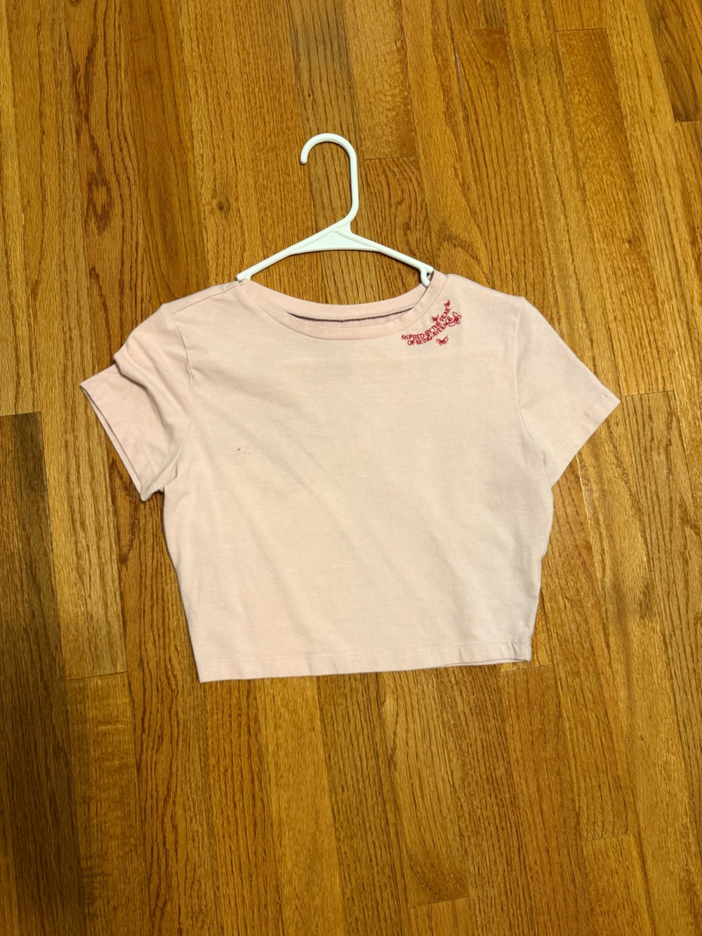 wild fable Light Pink Cropped Tee with Red Embroidery